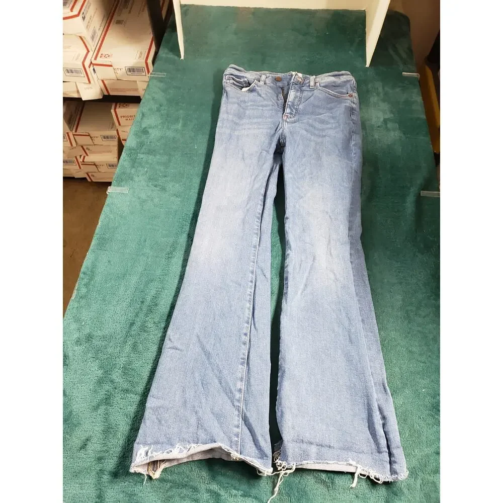 Loft Jeans Size 6 Petite Women Blue Pants Denim Stretch Mid Rise Flared Wide Leg